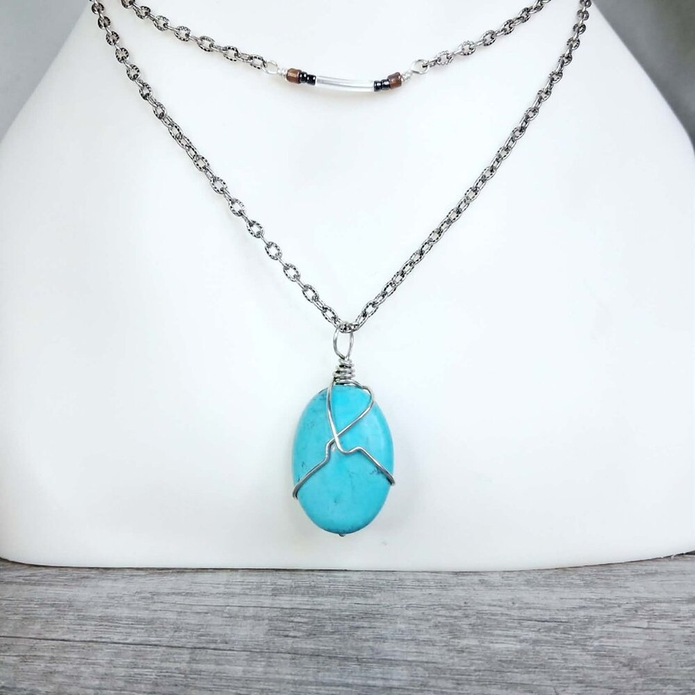 Howlite Gemstone Pendant Necklace, 16"
